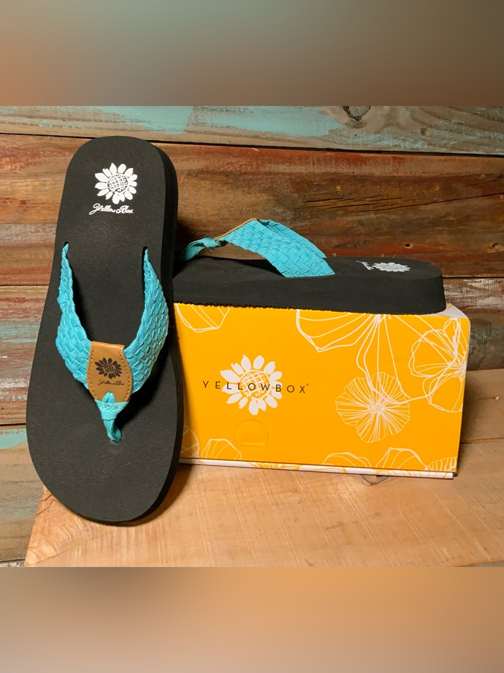 Yellow Box soleil Women’s Turquoise Woven Strap Flip Flop Sandals